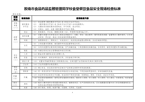 学校食堂餐饮食品安全现场检查标准