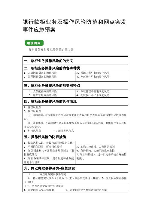 临柜业务及操作风险防范和网点突发事件应急预案