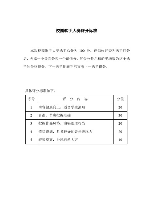 校园歌手大赛评分标准