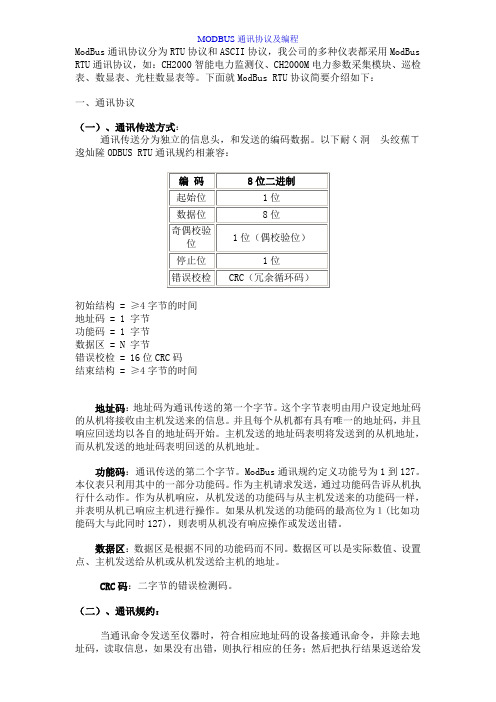 MODBUS通讯协议及编程