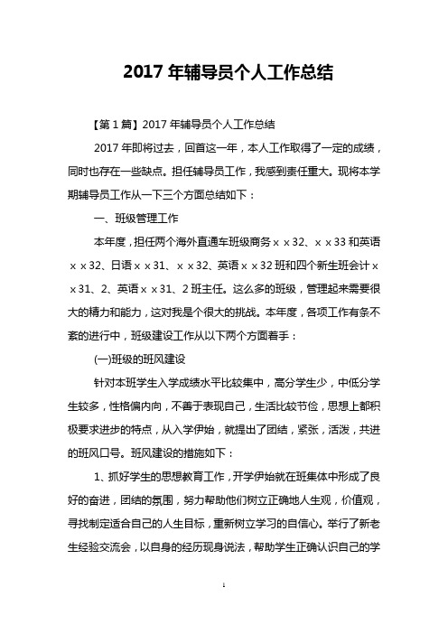 2017年辅导员个人工作总结
