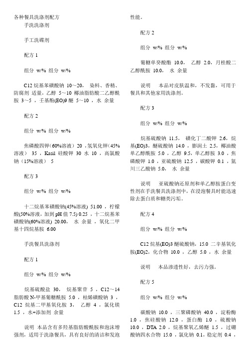 各种餐具洗涤剂配方