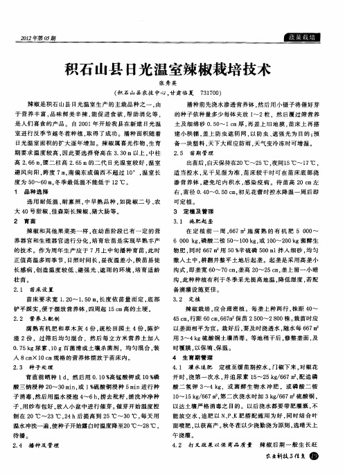 积石山县日光温室辣椒栽培技术