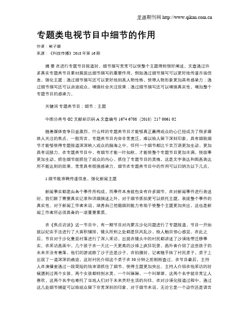 专题类电视节目中细节的作用