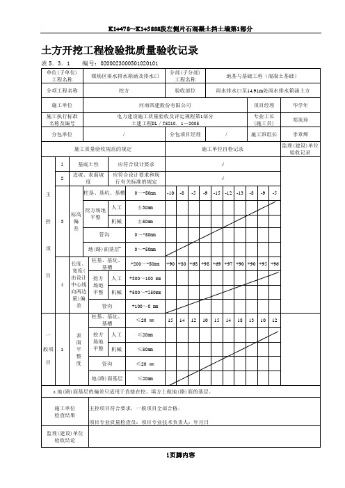 5.3.1表     土方开挖工程检验批质量验收记录