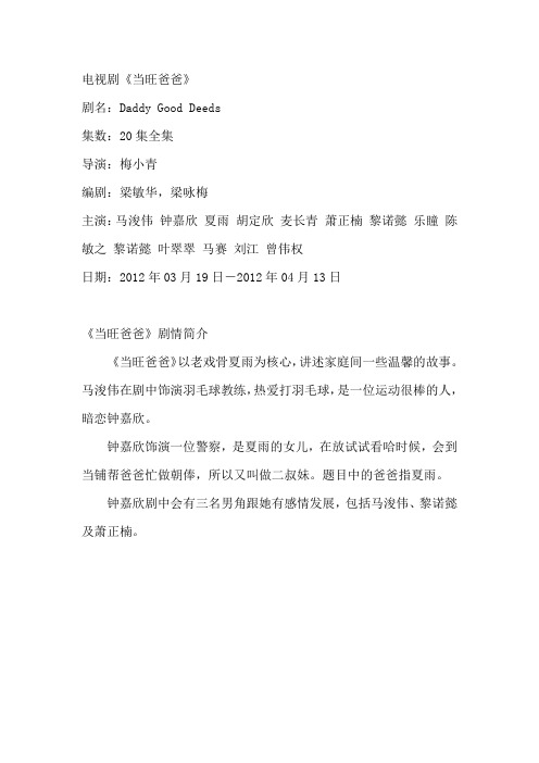 电视剧《当旺爸爸》剧情介绍
