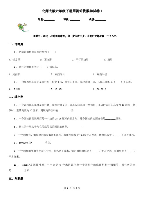 北师大版六年级下册周测培优数学试卷1