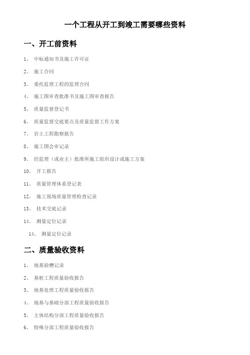 一个工程从开工到竣工需要哪些资料