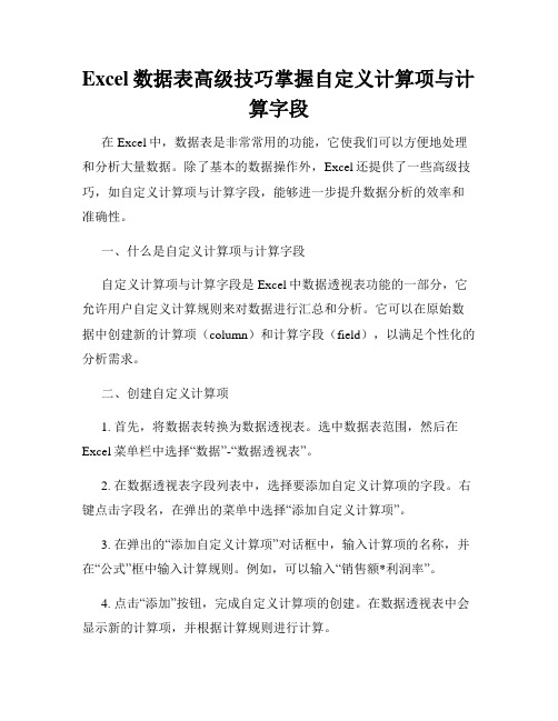 Excel数据表高级技巧掌握自定义计算项与计算字段