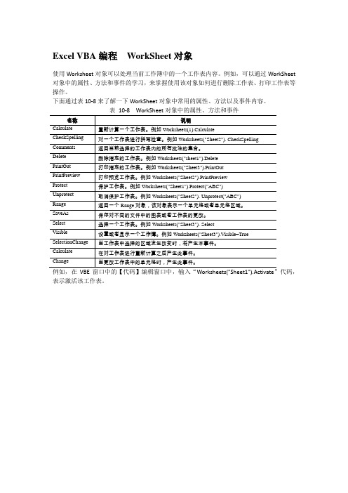 Excel VBA编程  WorkSheet对象