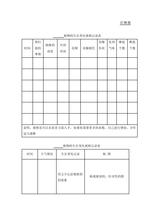 植物的生长变化观察记录表