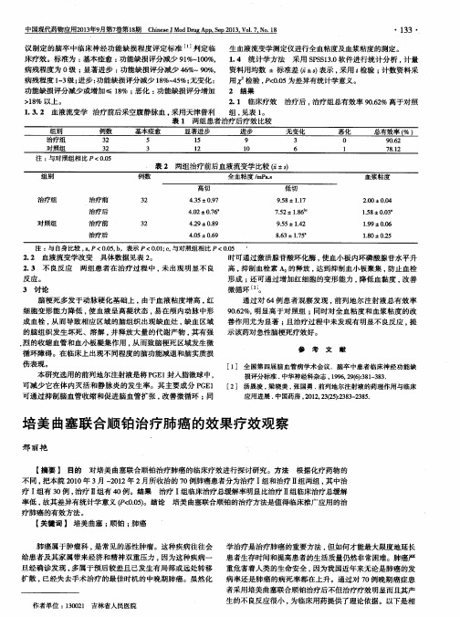 培美曲塞联合顺铂治疗肺癌的效果疗效观察