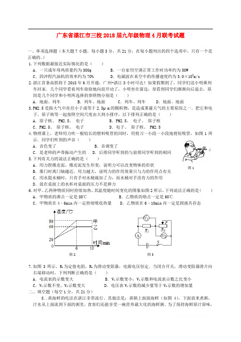 广东省湛江市三校2018届九年级物理4月联考试题2