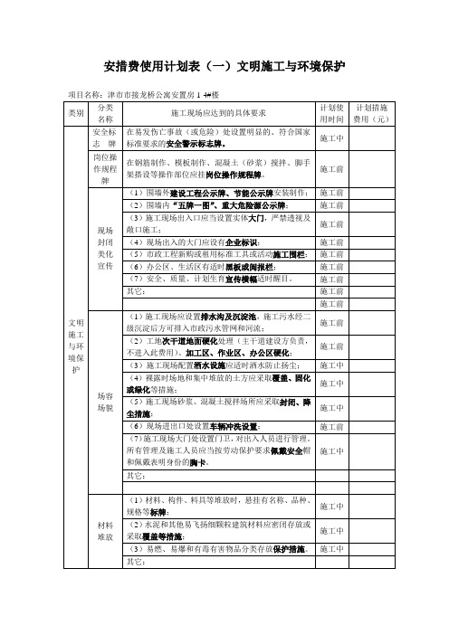 安措费使用计划表