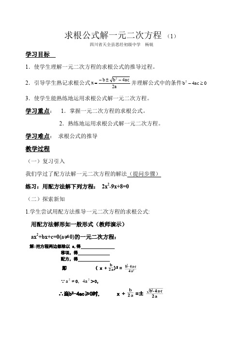 北师大版初三数学上册一元二次方程的解法----公式法