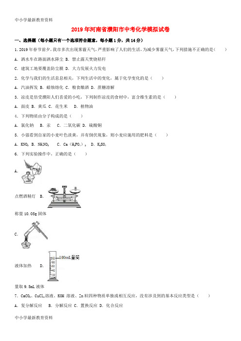 河南省濮阳市2019年中考化学模拟试卷(含解析)
