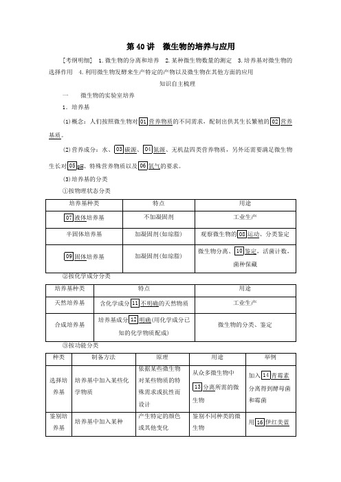 2021高考生物一轮复习第11单元生物技术实践第40讲微生物的培养与应用学案新人教版选修1