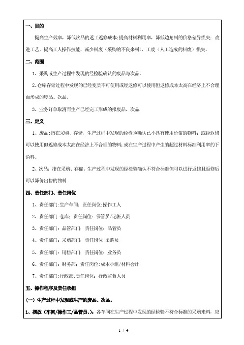 仓库废次品控制流程