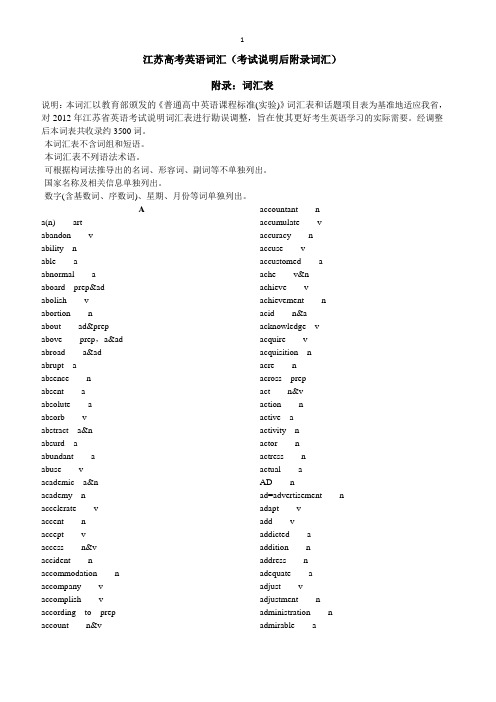 2017江苏高考英语词汇+2015新增词汇(考试说明后附录词汇)