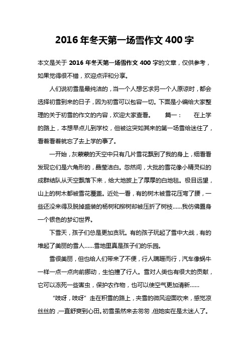 2016年冬天第一场雪作文400字