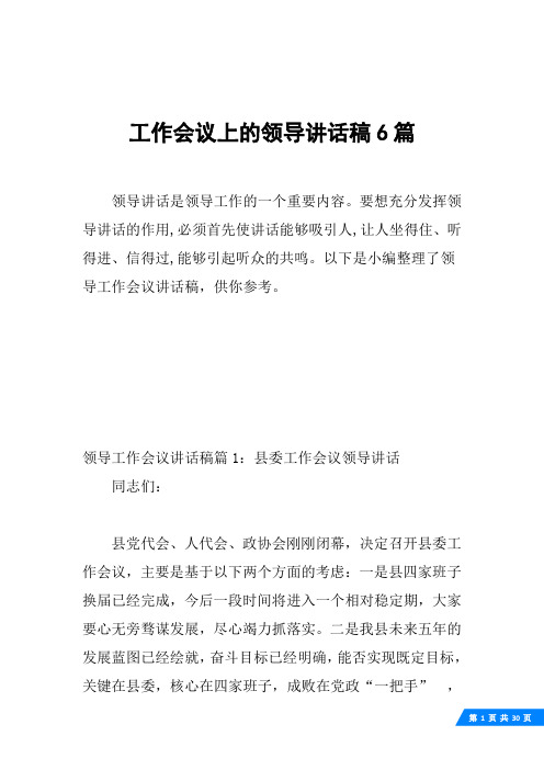 工作会议上的领导讲话稿6篇