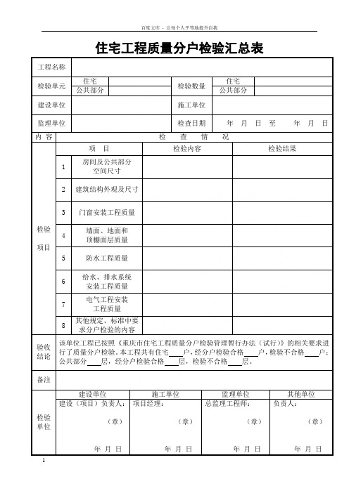 住宅工程质量分户检验表
