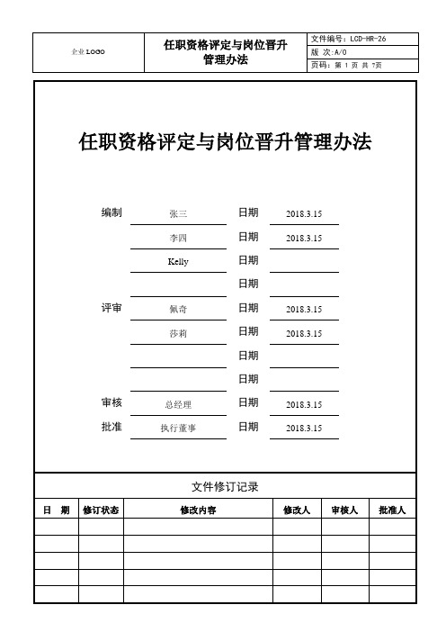 人力资源管理制度《任职资格评定与岗位晋升管理办法》