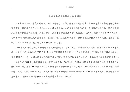 凯迪生物质发展情况及行业形势