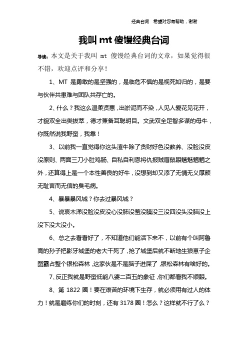 我叫mt傻馒经典台词