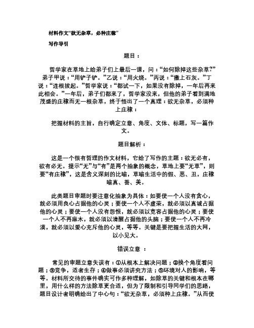 材料作文“欲无杂草,必须种上庄稼”解读