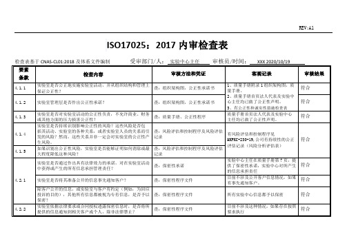 ISO17025：2017内审检查表-实验中心主任