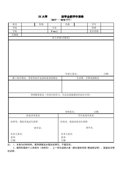 上海交通大学助学金新评申请表【模板】