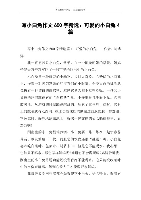 写小白兔作文600字精选：可爱的小白兔4篇