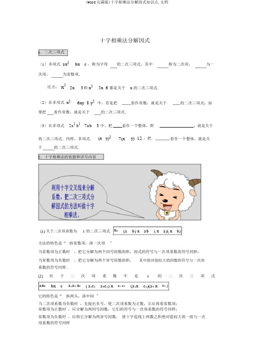 (word完整版)十字相乘法分解因式知识点,文档