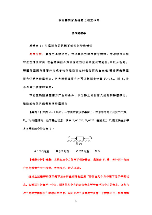 2020高考物理一轮复习 专题02  相互作用-2020年高考考前再回首易错题(解析版)
