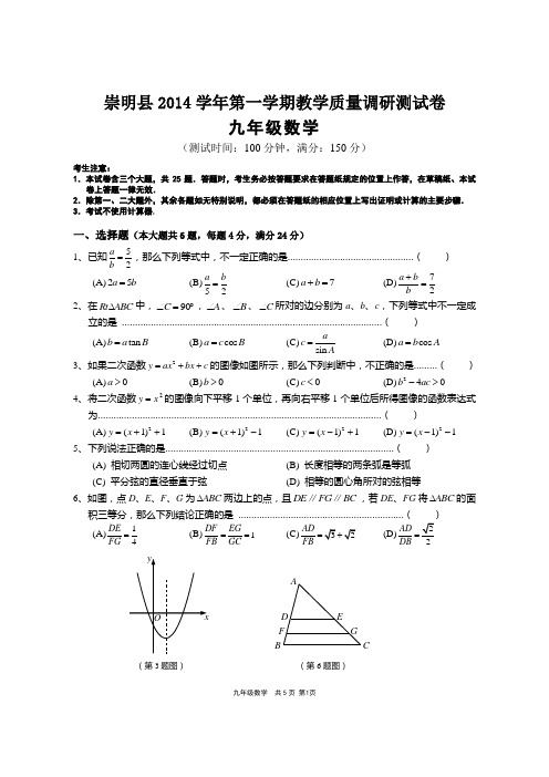 2015.1崇明九数学试卷