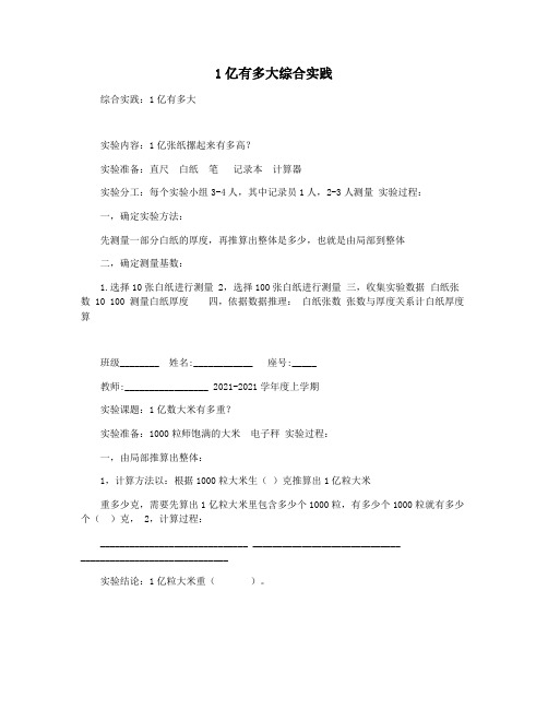 1亿有多大综合实践