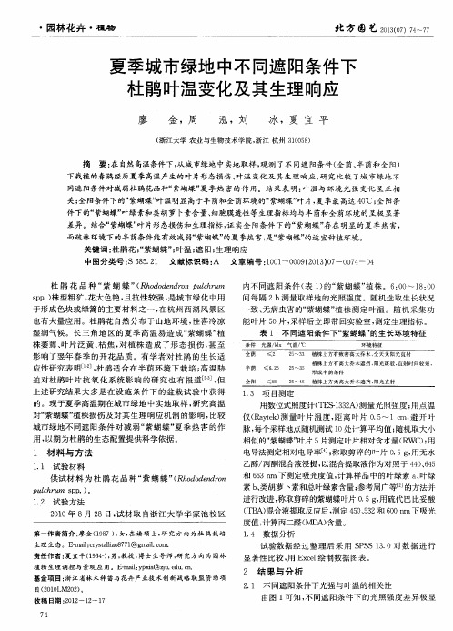 夏季城市绿地中不同遮阳条件下杜鹃叶温变化及其生理响应