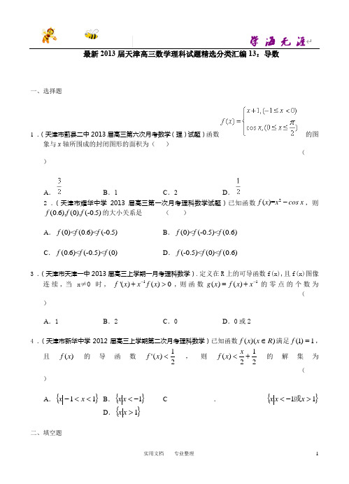 最新2013届天津高三数学理科试题精选分类汇编13：导数