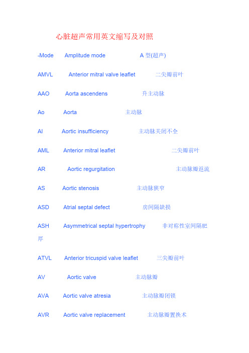 心脏超声经常使用英文缩写及对照