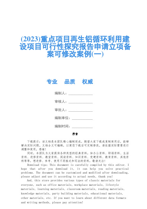 (2023)重点项目再生铝循环利用建设项目可行性研究报告申请立项备案可修改案例(一)