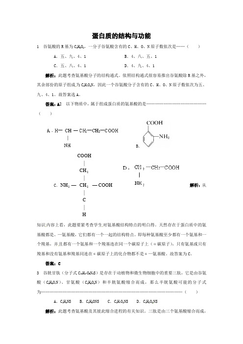 中图版生物必修1第一节蛋白质的结构与功能同步测试题三