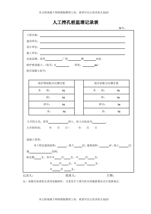 人工挖孔桩监理记录表