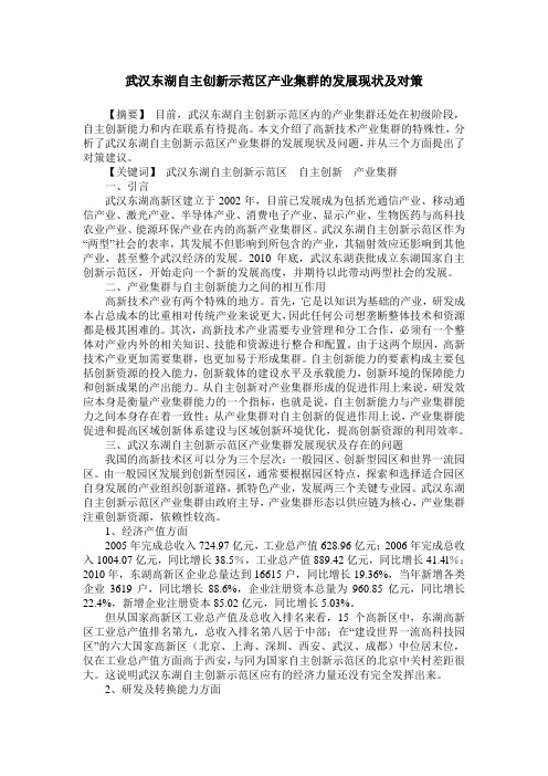 武汉东湖自主创新示范区产业集群的发展现状及对策
