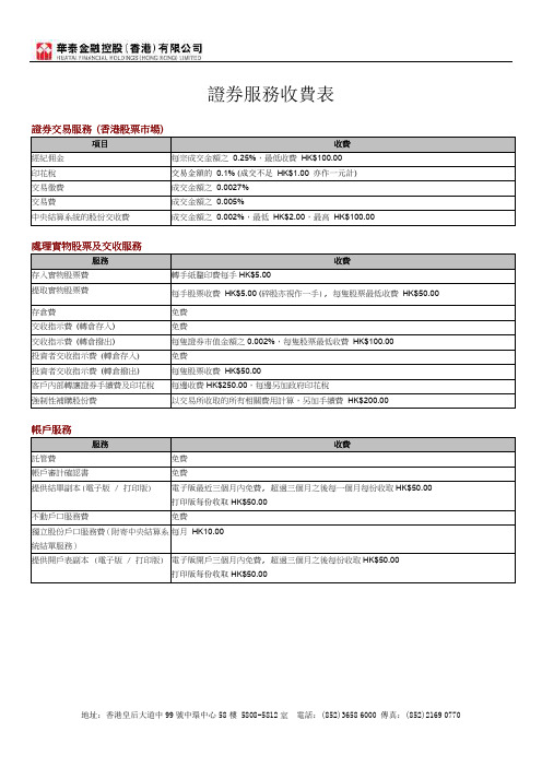 港股收费表