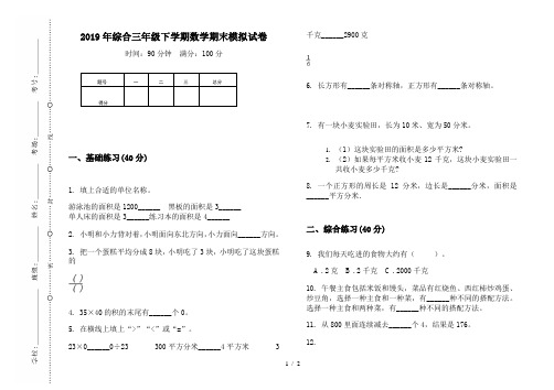 2019年综合三年级下学期数学期末模拟试卷