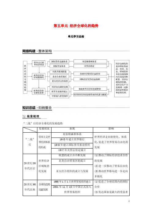 【重点资料】2019高中历史 第五单元 经济全球化的趋势单元学习总结学案 岳麓版必修2
