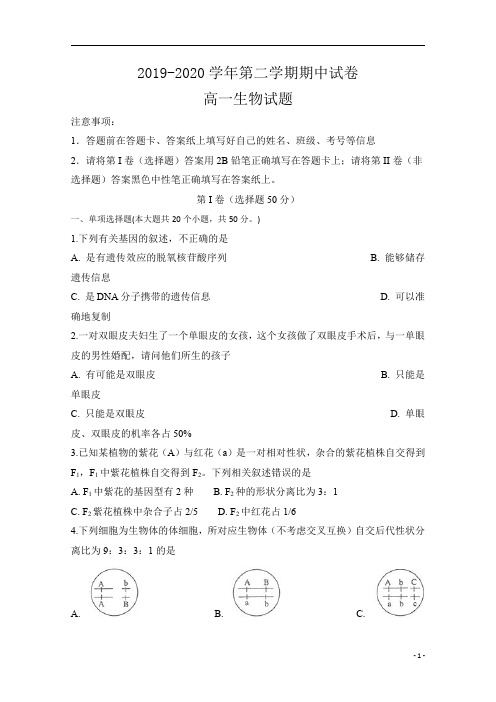 安徽省滁州市定远县重点中学2019-2020学年高一下学期期中考试生物试题