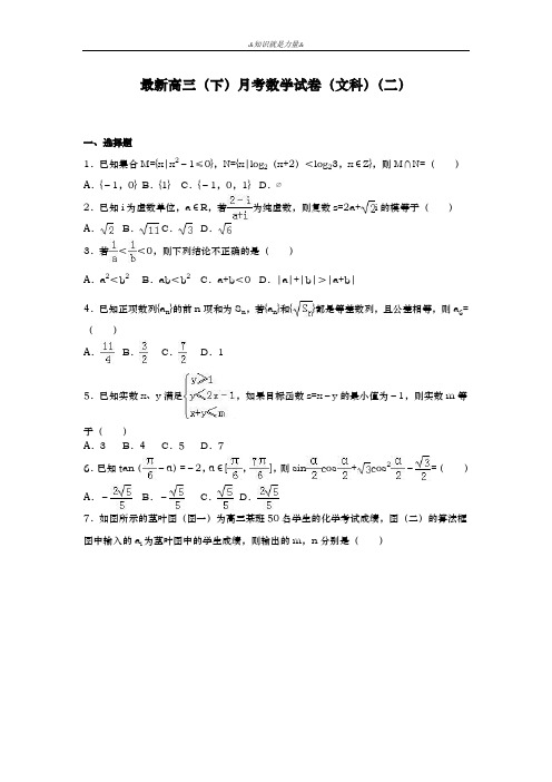 2020-2021学年高三数学(文科)下学期月考检测二及答案解析