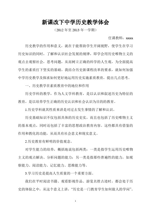 新课改下中学历史教学体会